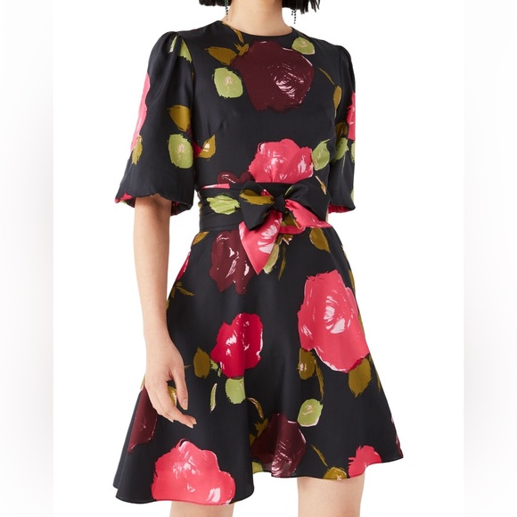 Kate Spade Brushy Roses Silk-Blend Twill Belted Dress NEW size 8 (retail $358) - Picture 2 of 8